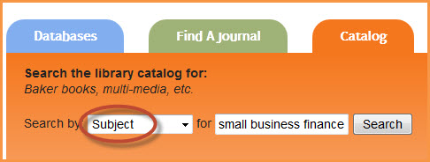 Catalog small business finance from tab