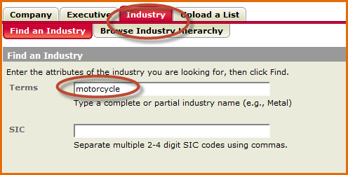 LexisNexis industry tab