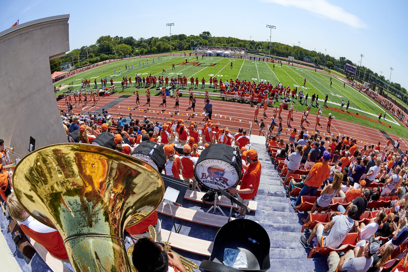 Crowd and pep band at home football game