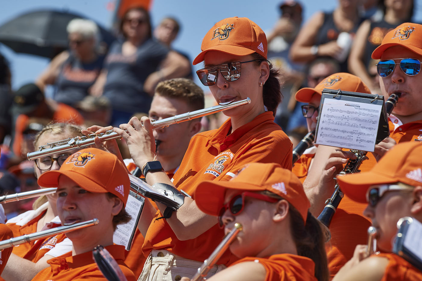 Pep band playing at home football game