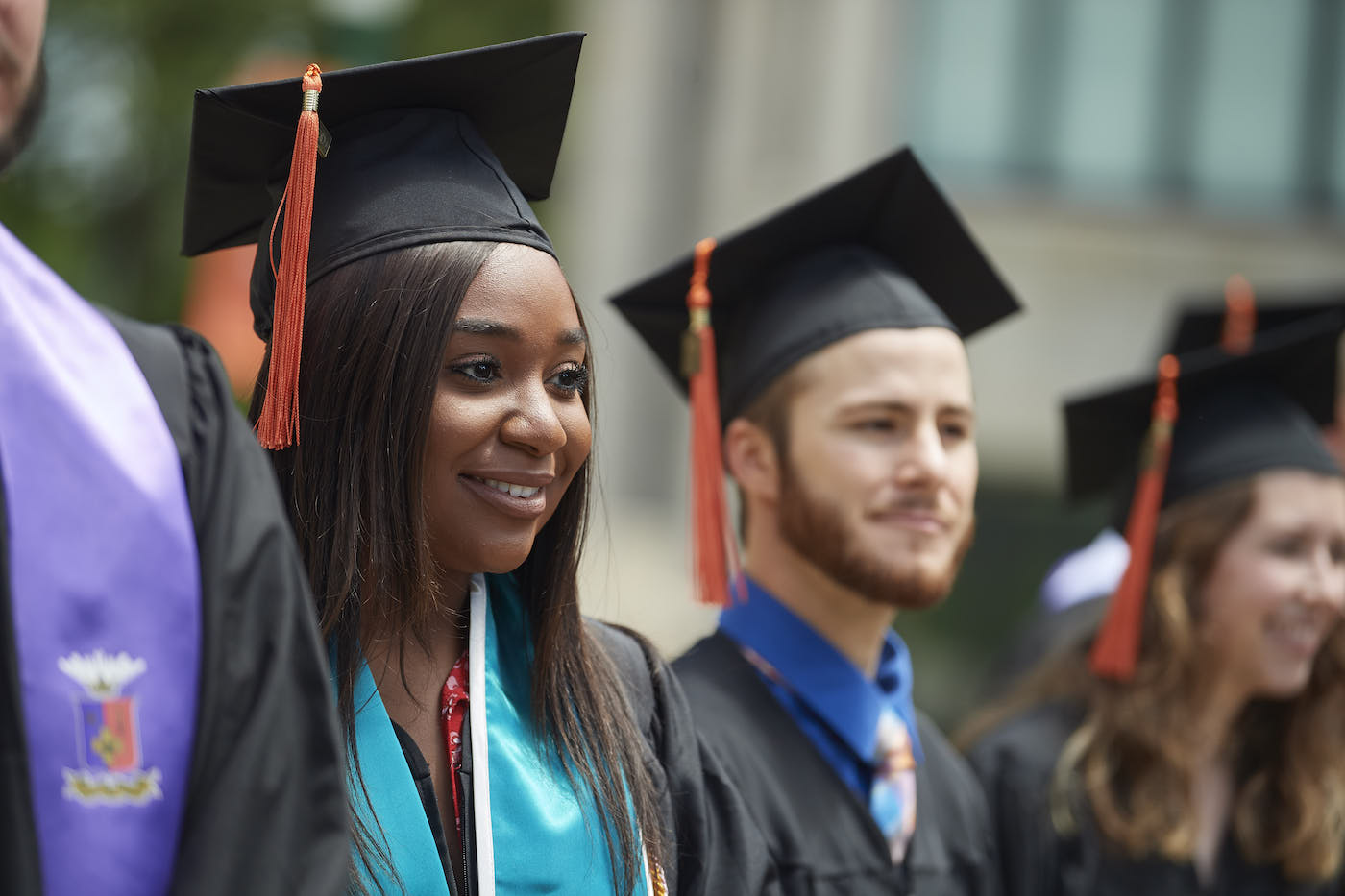 Students wearing caps and gowns