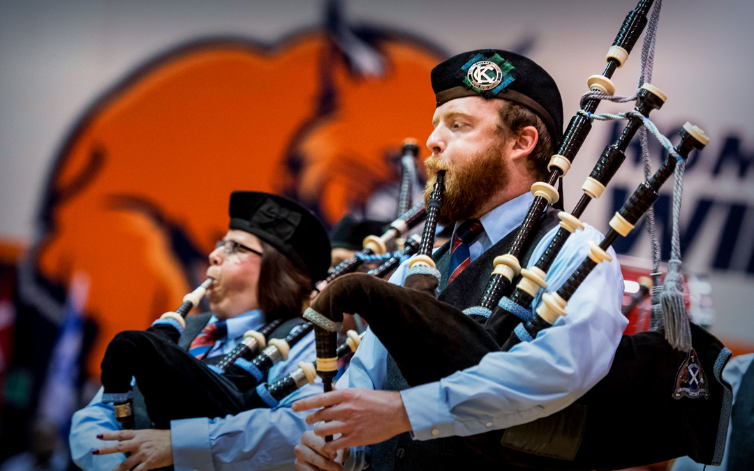 Bagpiper at spring 2017 commencement