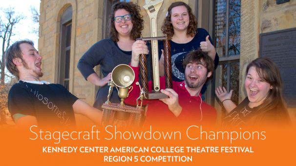 Theater students holding trophies