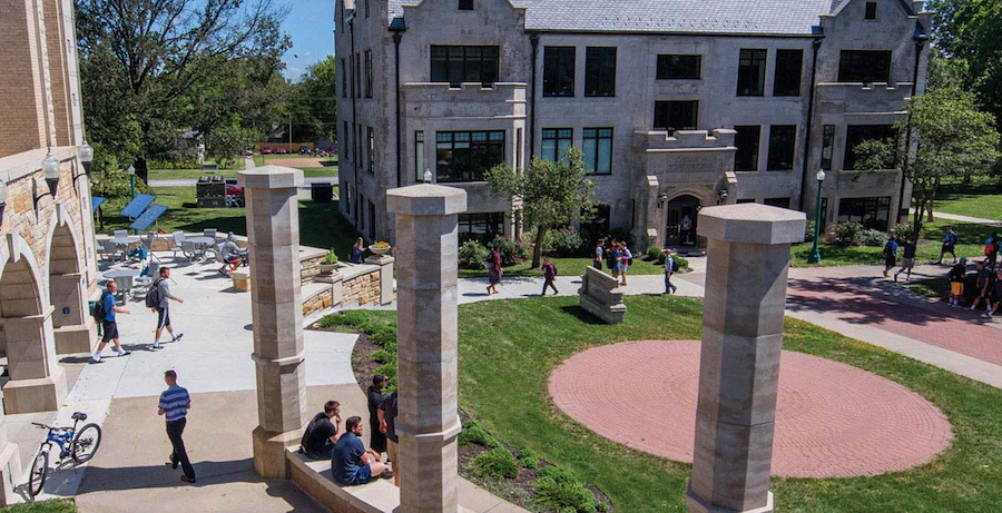 Students walking outside of Long student center