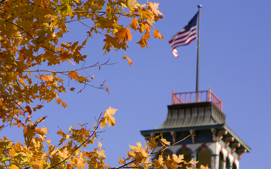 Flag on top of Parmenter Hall