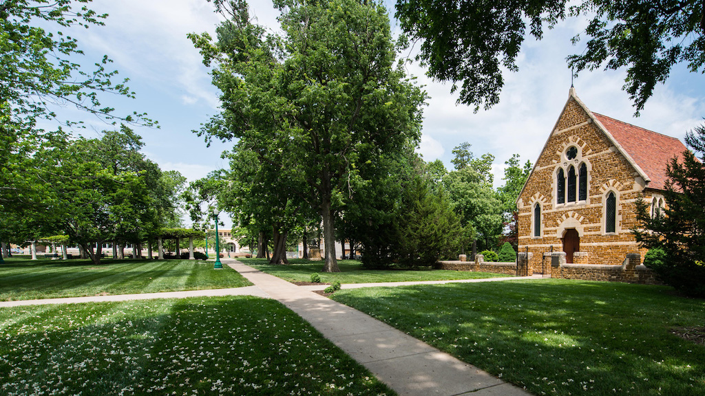 Picture of the walkway in front of chapel on campus