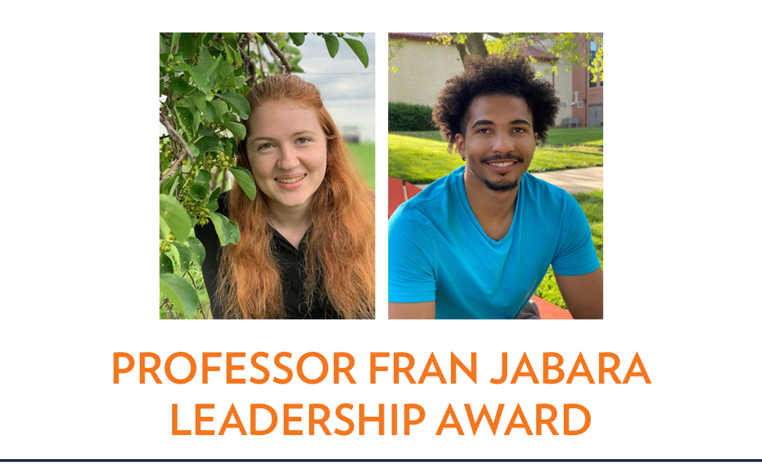 Headshots of two student recipients of the professor Fran Jabara leadership award