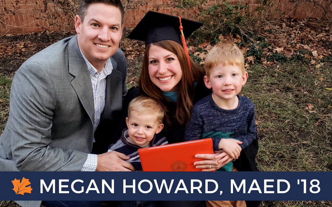 Graduate Megan Howard with husband and two little boys