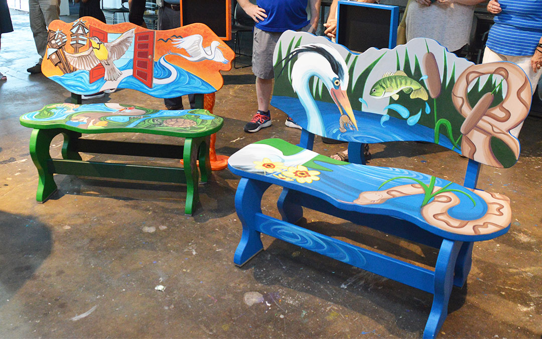 Two painted benches