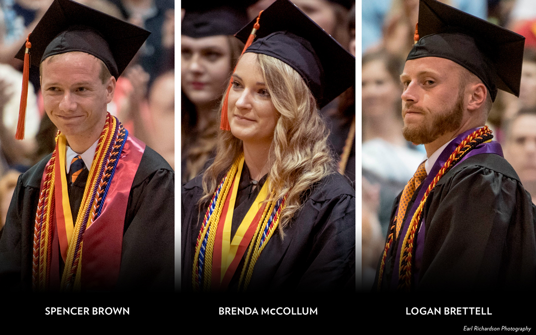 Headshots of three outstanding seniors at graduation class of 2018