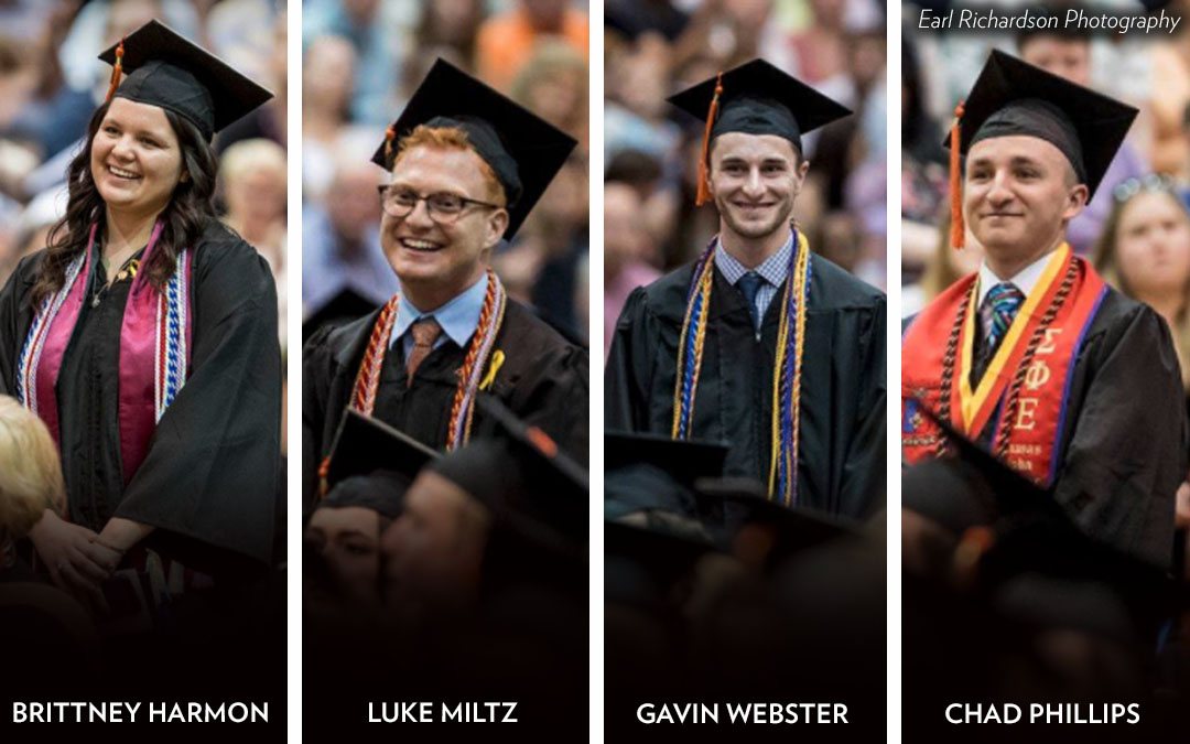 Headshot of four outstanding seniors at commencent ceremony