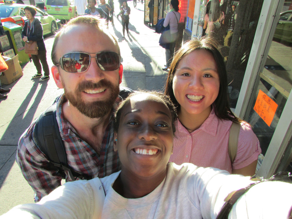 Students posing for a selfie abroad