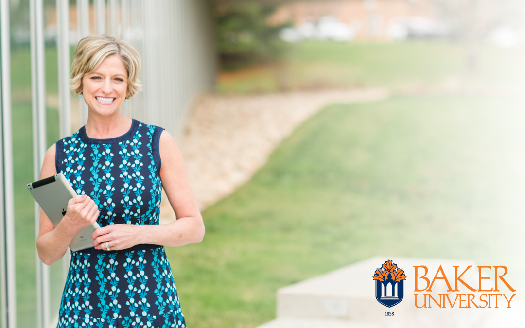 Photo of Wendy Gentry with Baker University logo