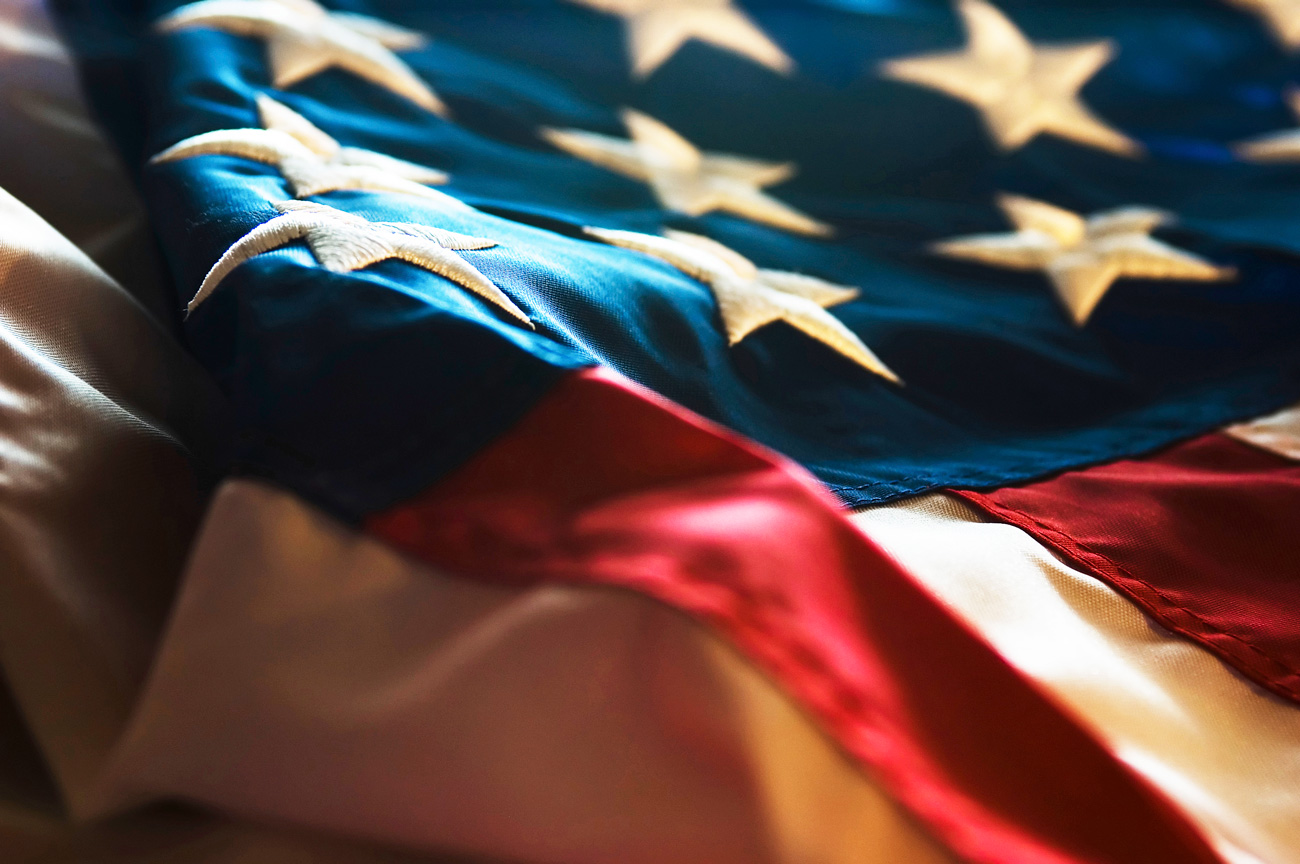 Close up photo of an American flag