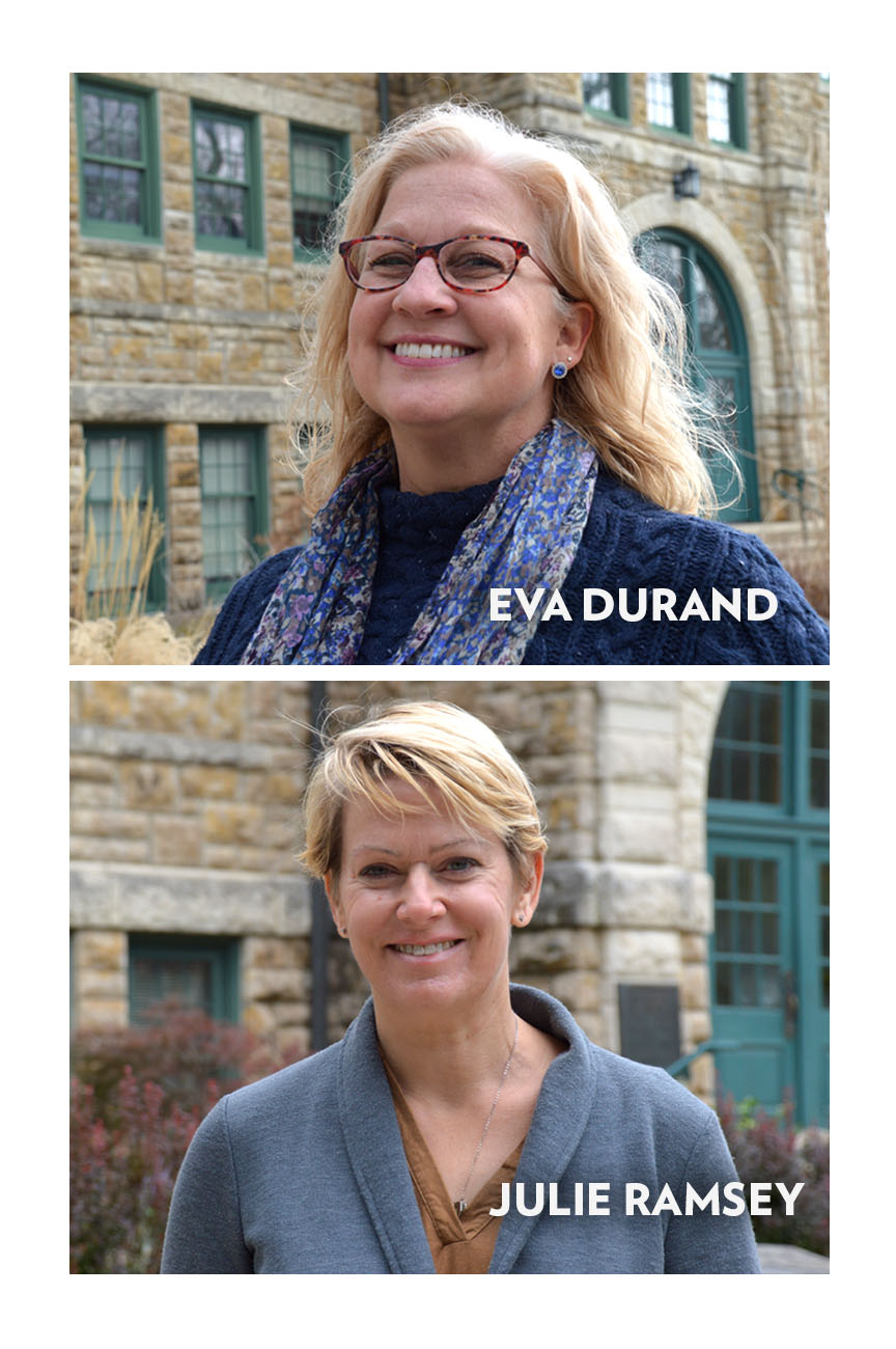 Head shot of Eva Durand and head shot of Julie Ramsey