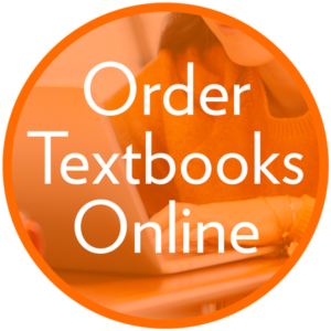 orange circle with order textbooks online text inside