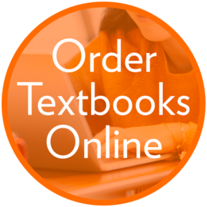 orange circle with order textbooks online text inside