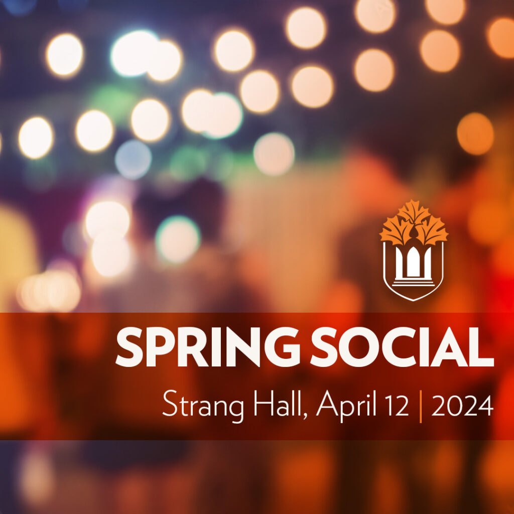 spring social graphic with April 12 and Strang Hall as location
