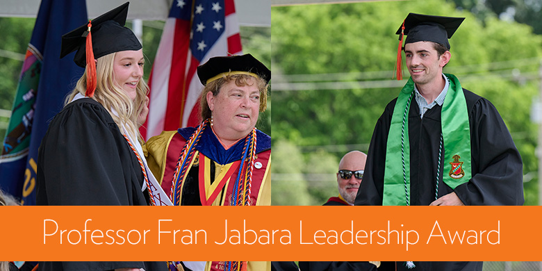 Jabara award winners accepting award from Dr. Smrha at commencement ceremony
