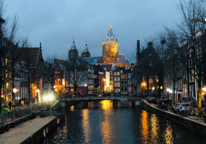 Canal at Amsterdam at night